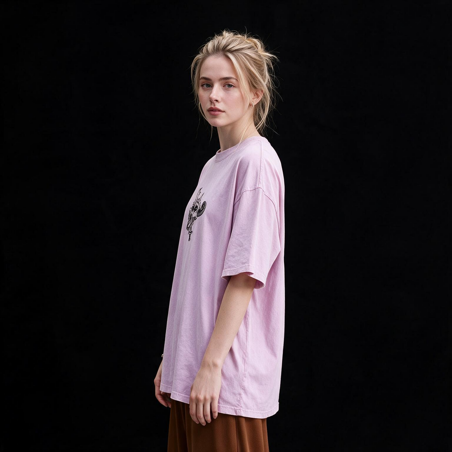 Fall Skeleton Printed Pure Cotton Oversized Lavender T-shirt