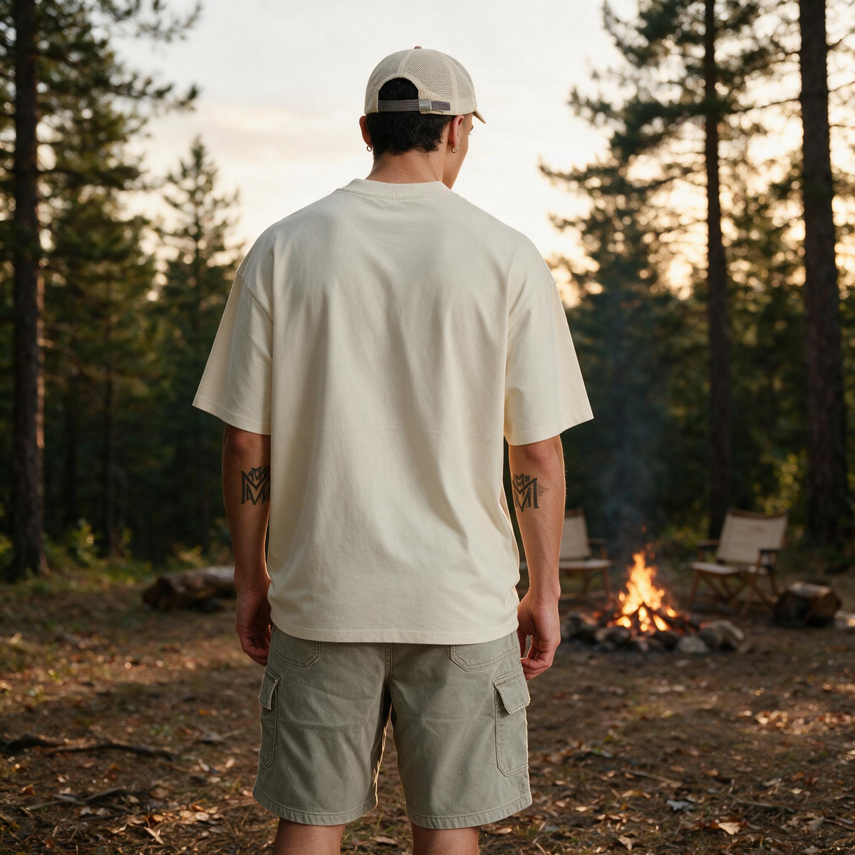 Let's Go Camping Printed Pure Cotton Oversized Off White T-shirt
