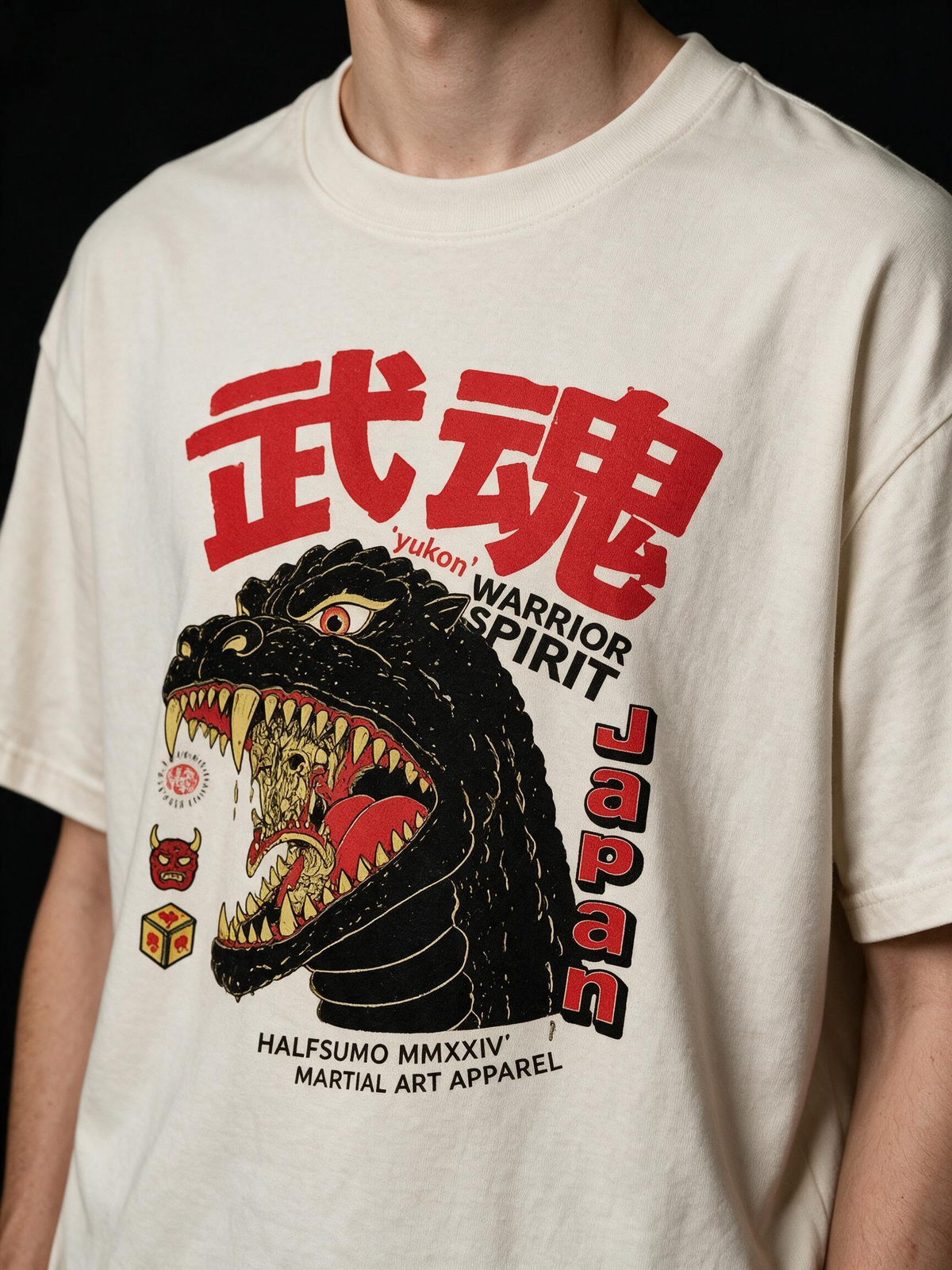 Monster Spirit Kaiju Printed Pure Cotton Oversized Off White T-shirt