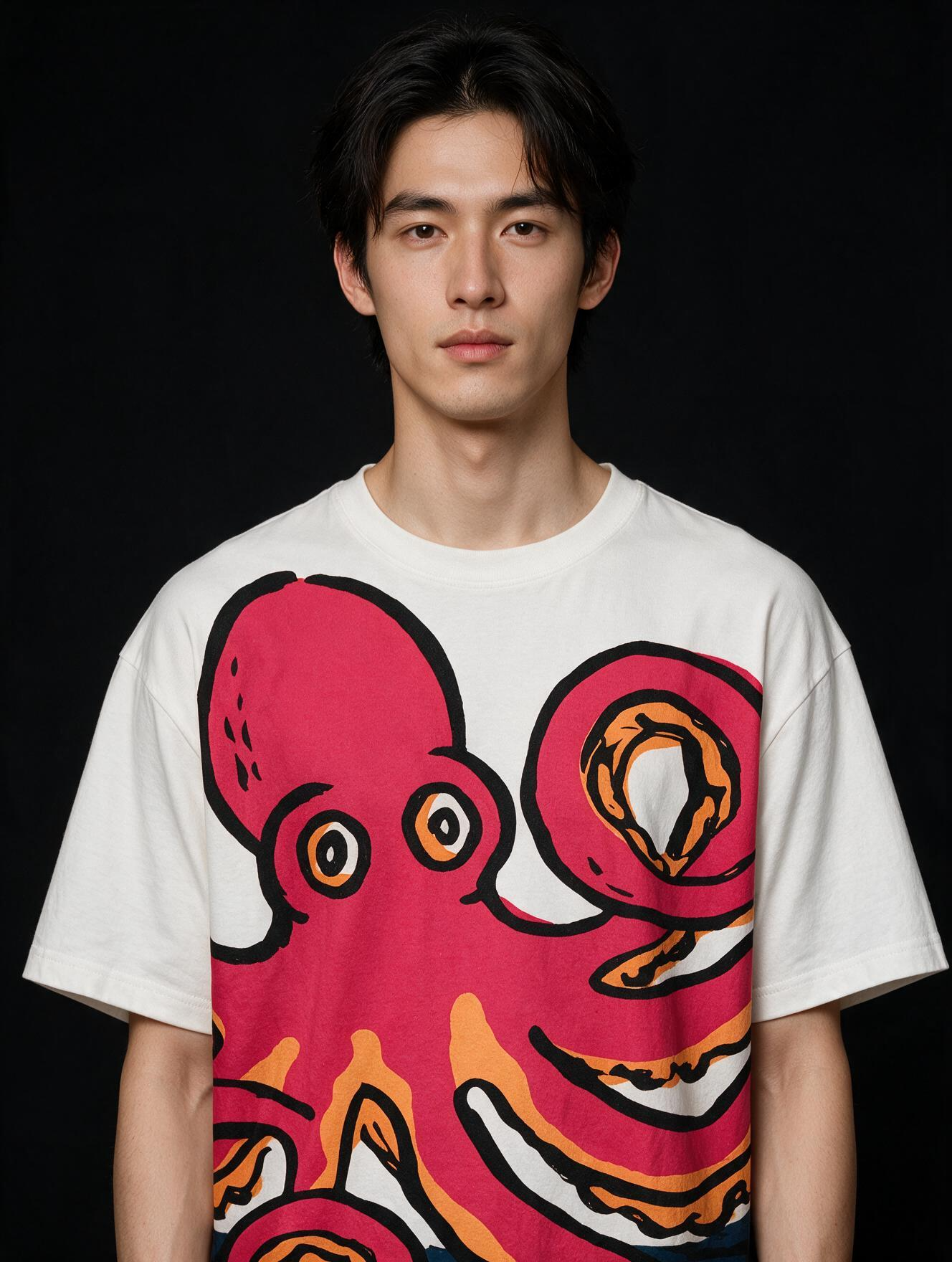 Red Chill Octopus Printed Pure Cotton Oversized Off White T-shirt