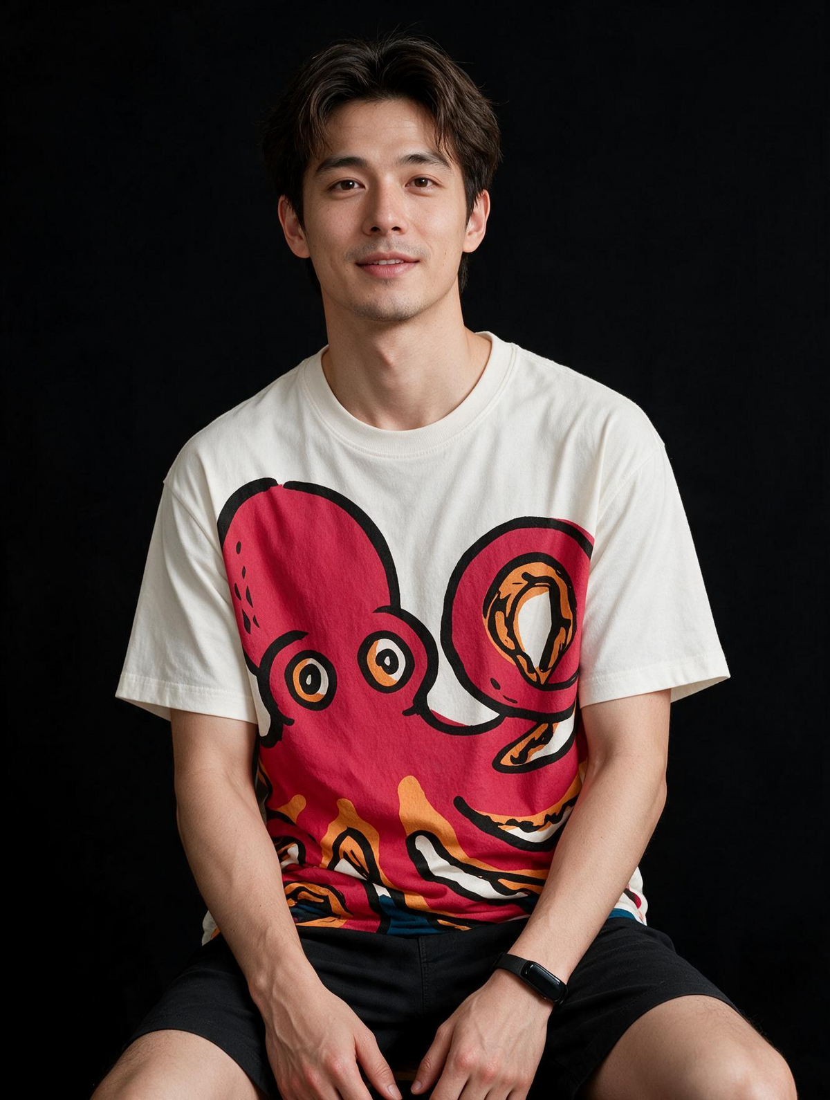 Red Chill Octopus Printed Pure Cotton Oversized Off White T-shirt