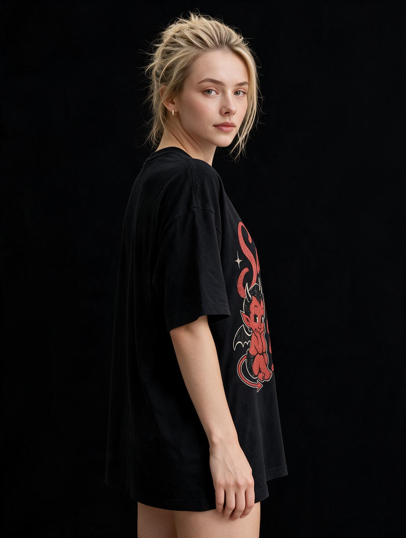 Satan Is My Sugar Daddy Printed Pure Cotton Oversized Black T-shirt