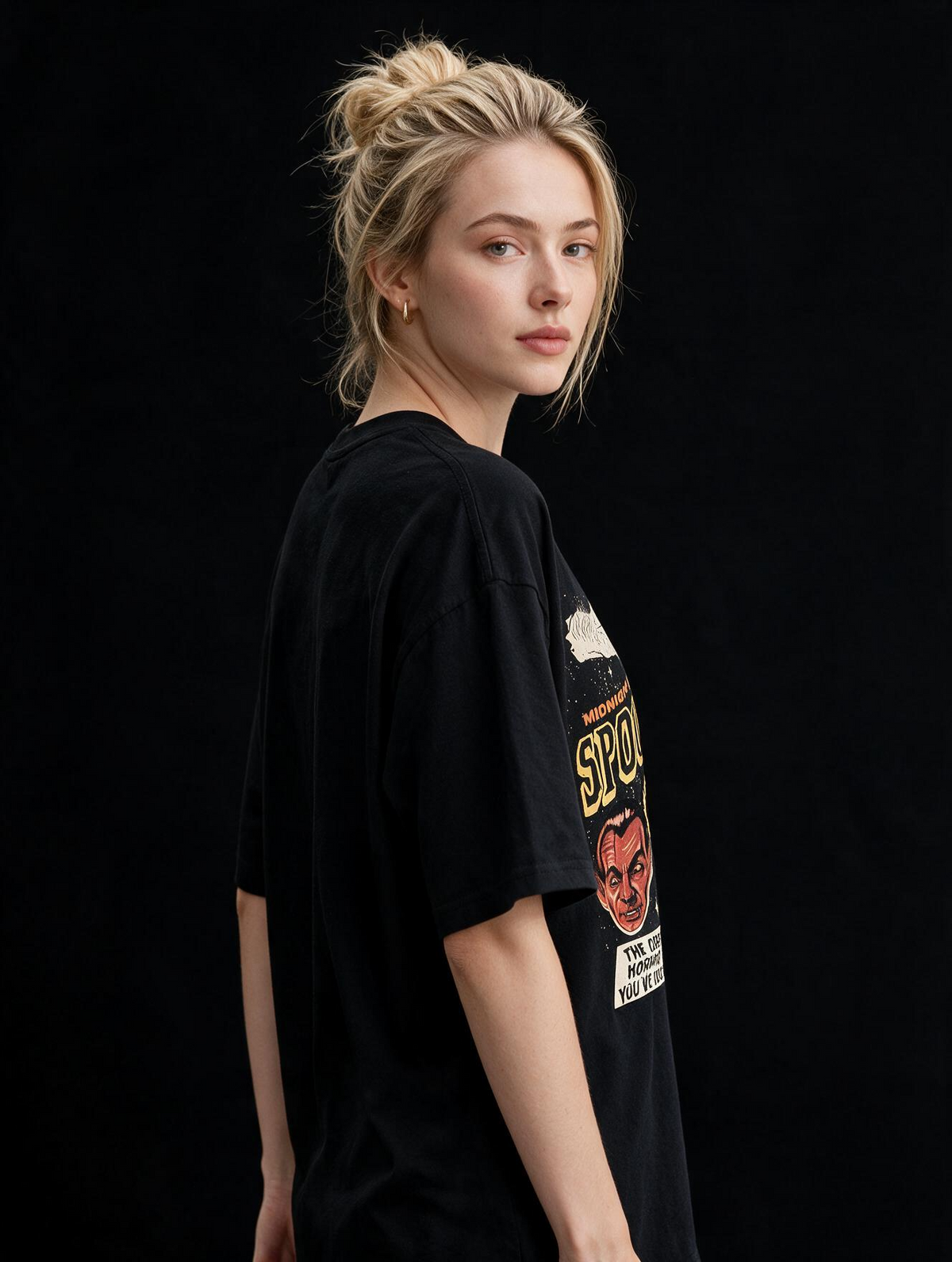 Midnight Spook Show Printed Pure Cotton Oversized Black T-shirt