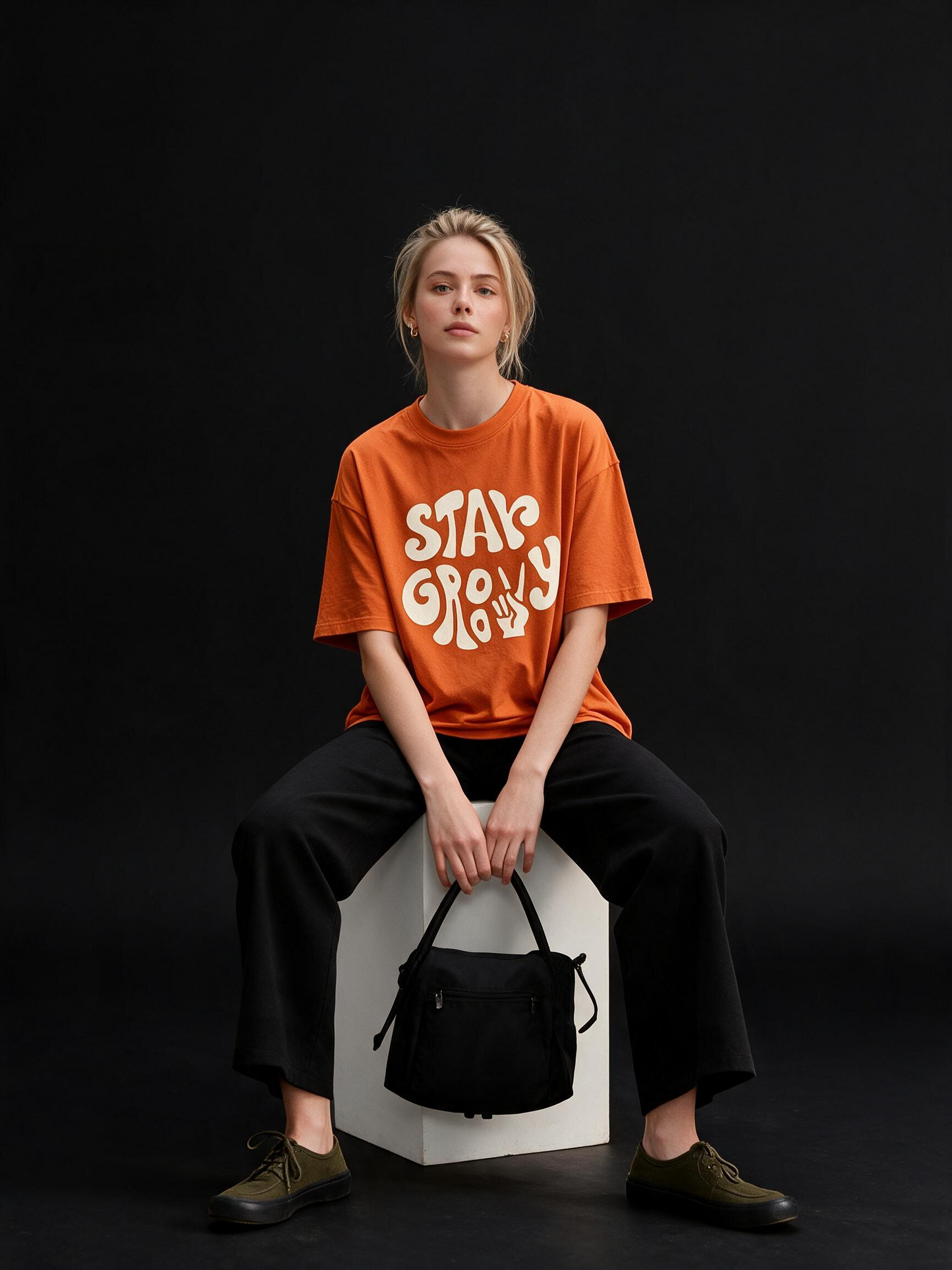 Stay Groovy Printed Pure Cotton Oversized Orange T-shirt