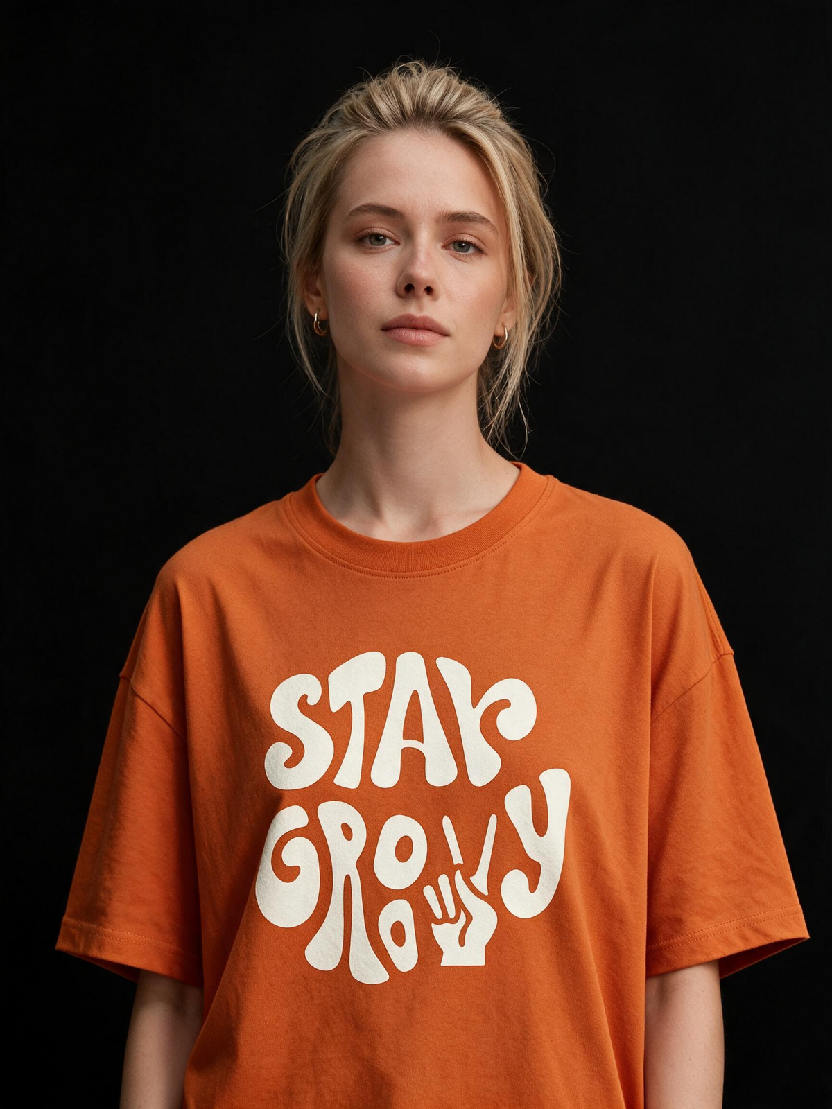 Stay Groovy Printed Pure Cotton Oversized Orange T-shirt