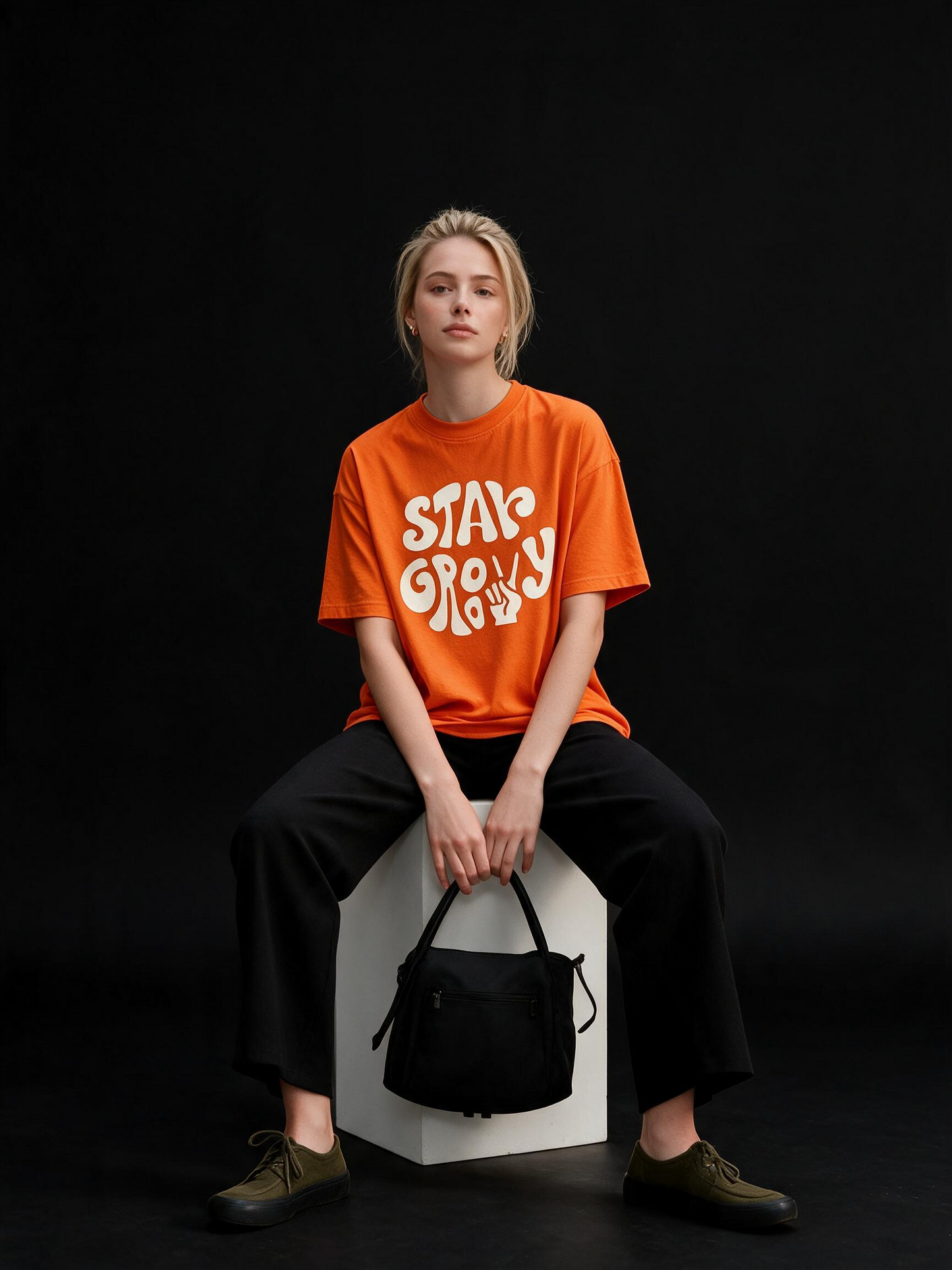 Stay Groovy Printed Pure Cotton Oversized Orange T-shirt