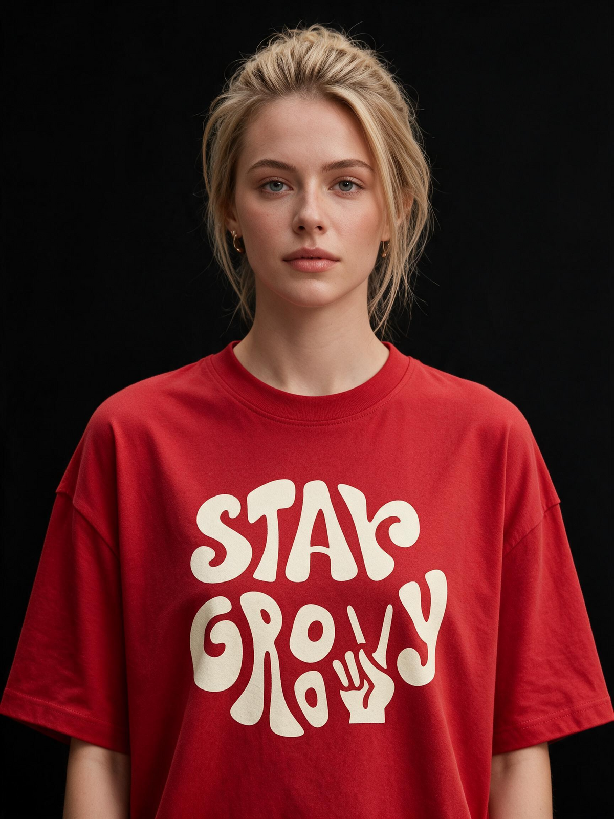 Stay Groovy Printed Pure Cotton Oversized Red T-shirt