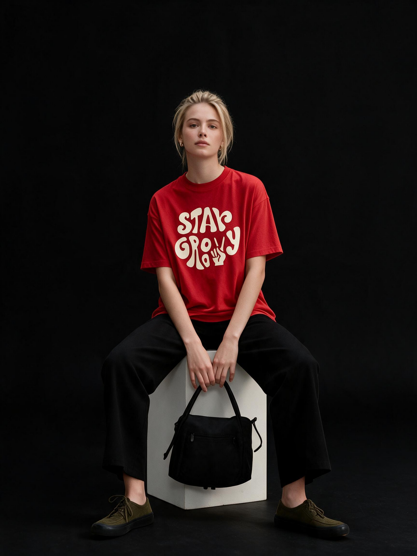 Stay Groovy Printed Pure Cotton Oversized Red T-shirt