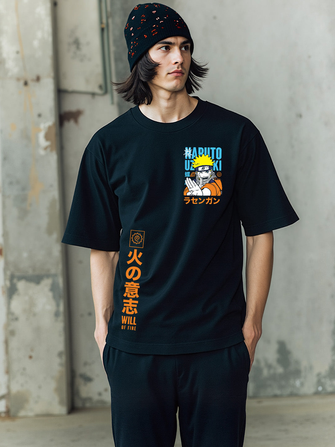 Dattebayo Graphic Printed Pure Cotton Oversized Black T-shirt