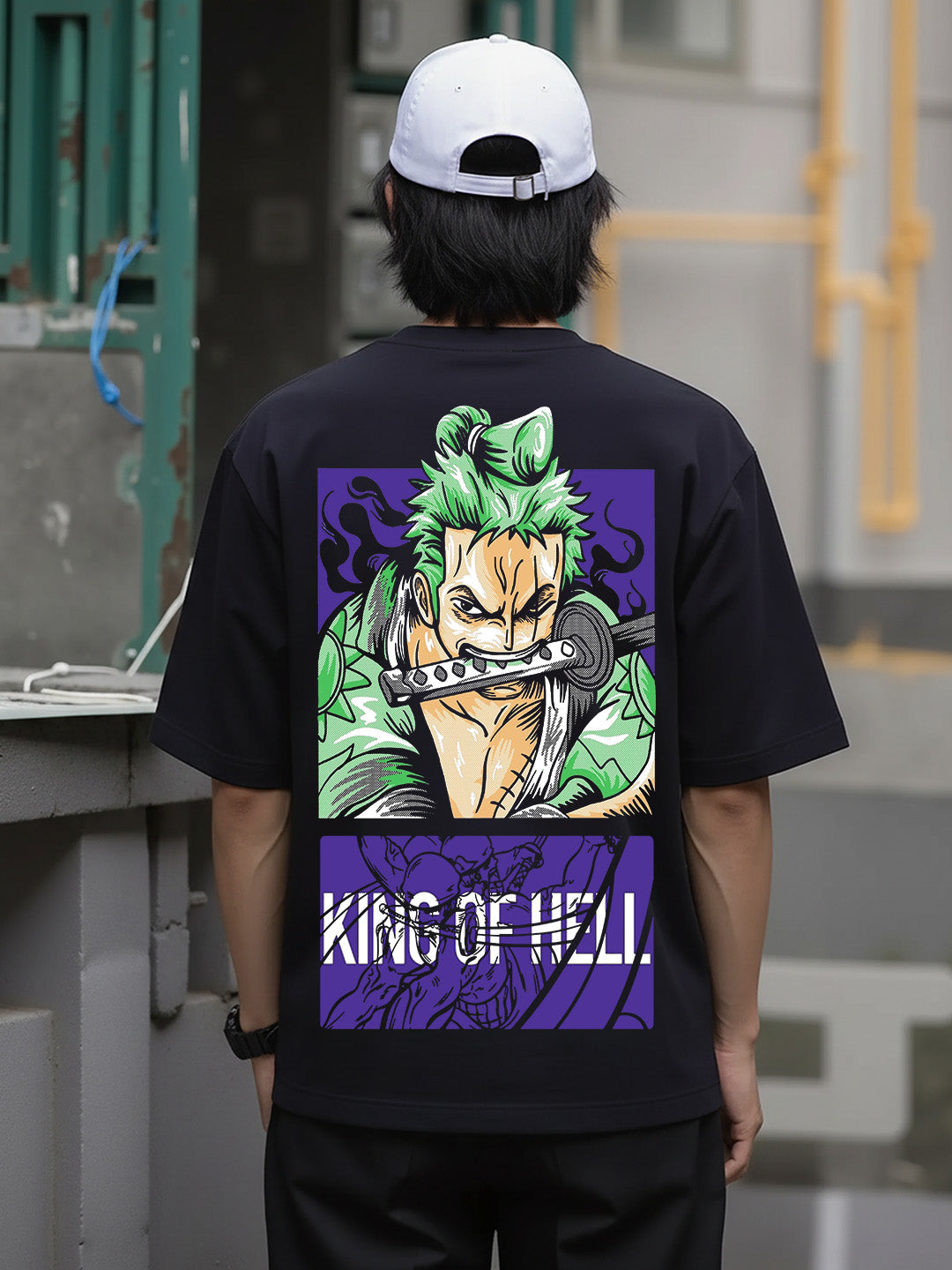 Moss Head - One Piece Graphic Printed Pure Cotton Oversized Black T-shirt