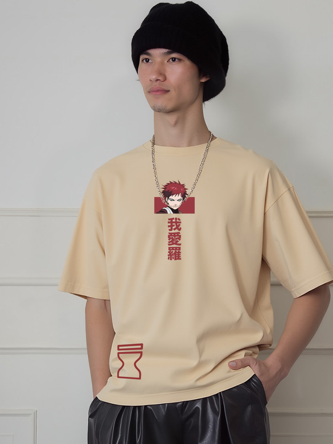 Gaara of the Desert Printed Pure Cotton Oversized Beige T-shirt