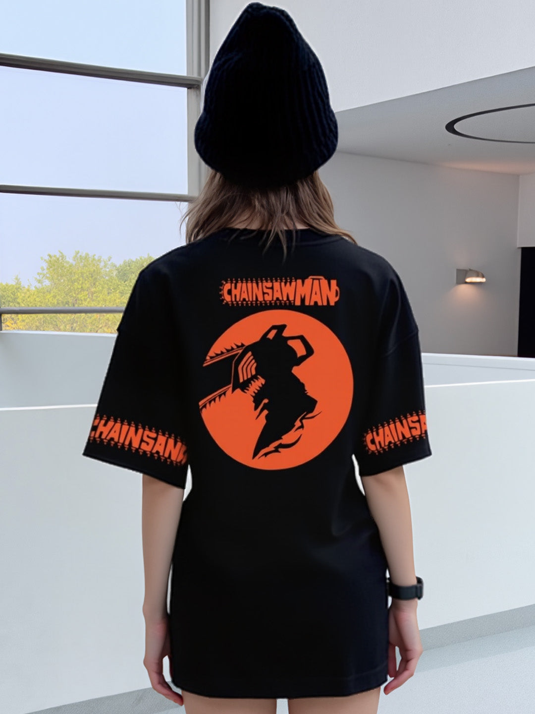 Chainsaw-man Anime Printed Pure Cotton Oversized Black T-shirt