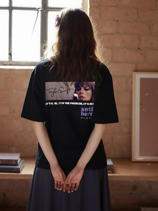 Anti Hero Printed Pure Cotton Oversized Black T-shirt