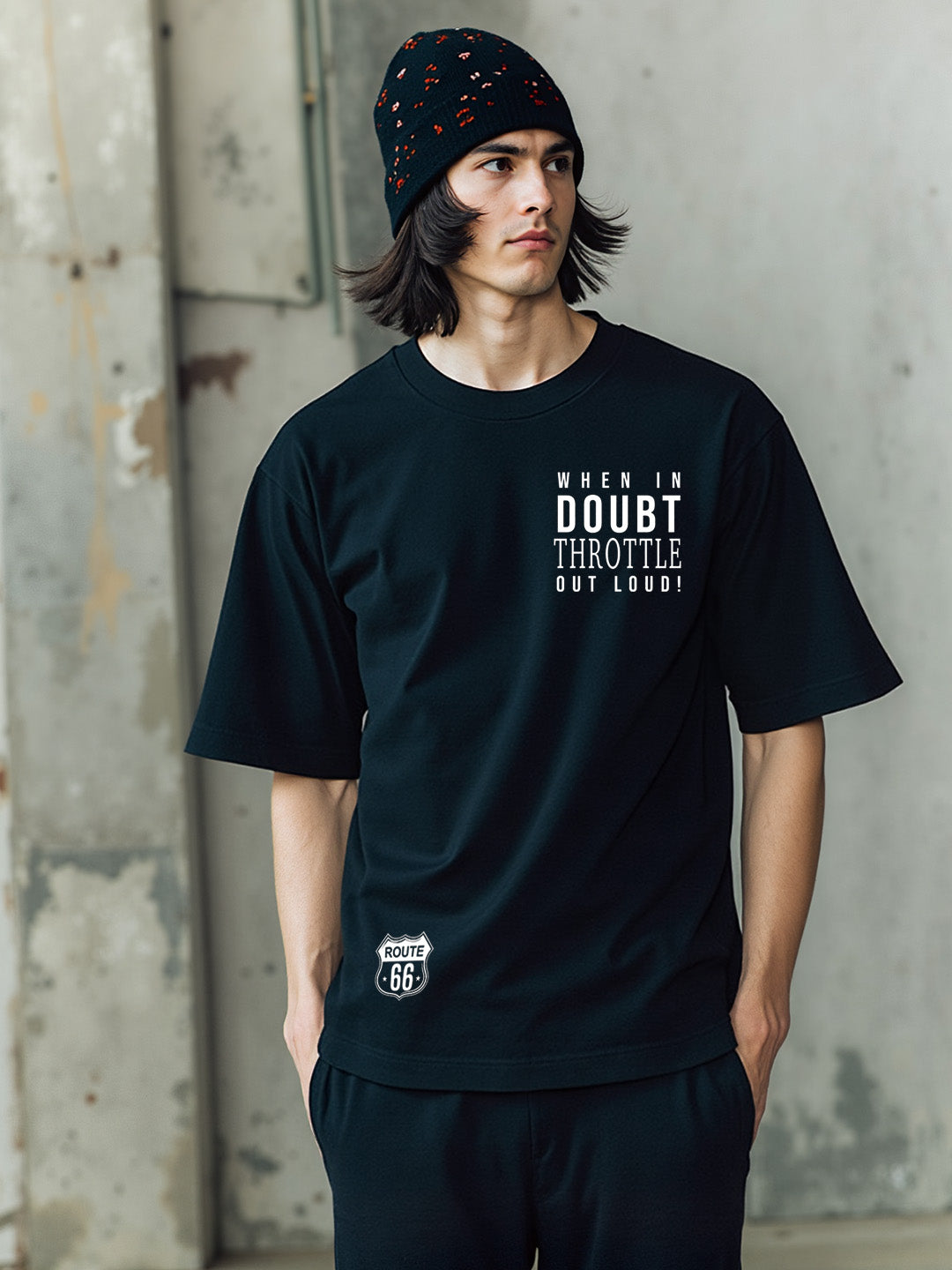 Chopper Printed Pure Cotton Oversized Black T-shirt