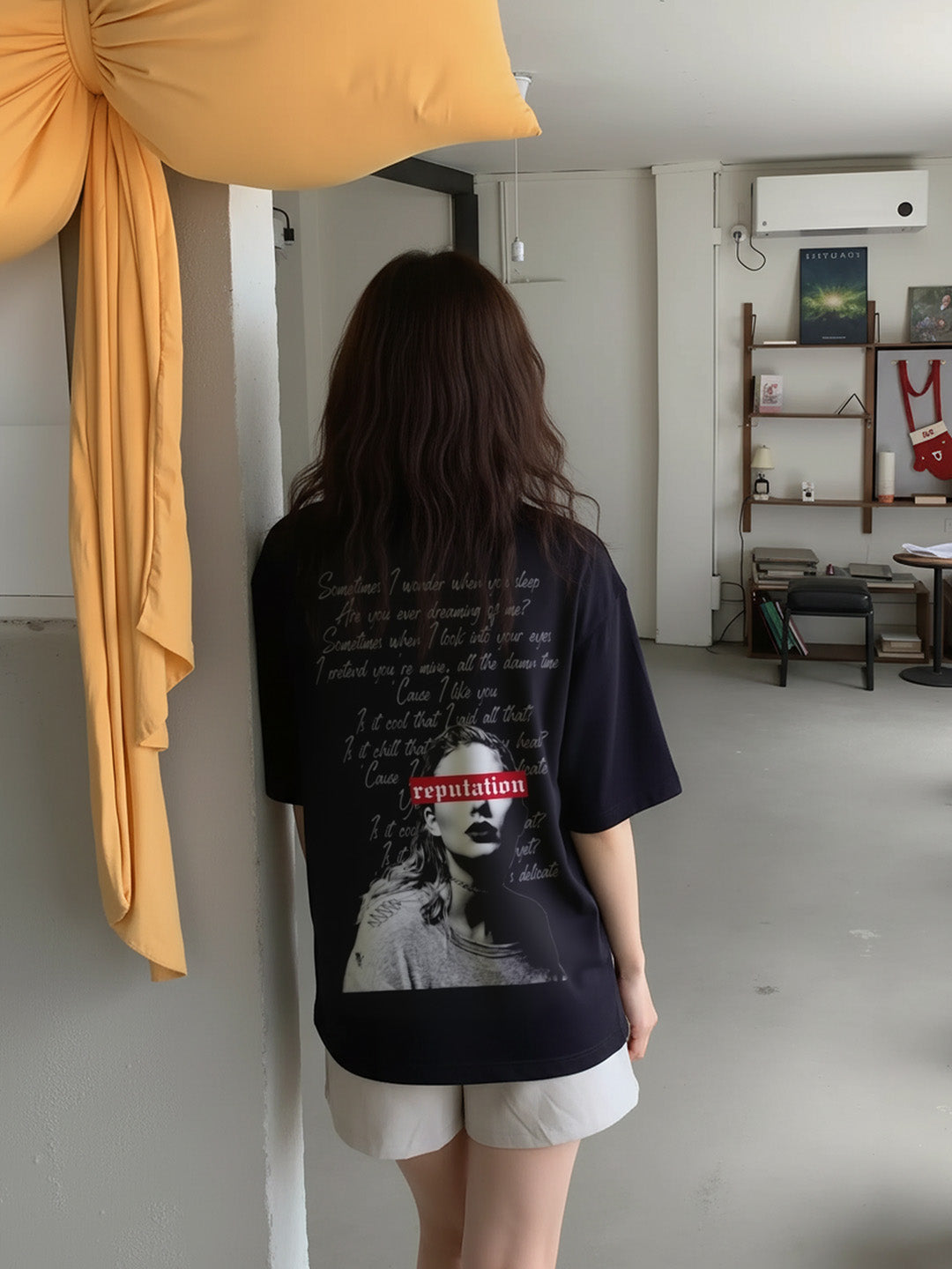 Reputation Printed Pure Cotton Oversized Black T-shirt