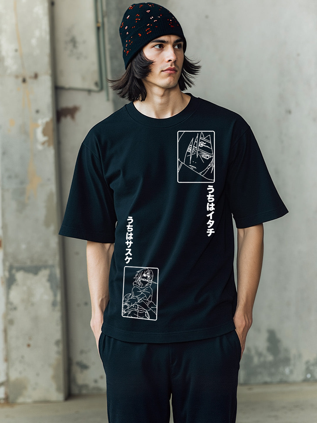 Enough Hate - Uchiha Brothers Printed Pure Cotton Oversized Black T-shirt