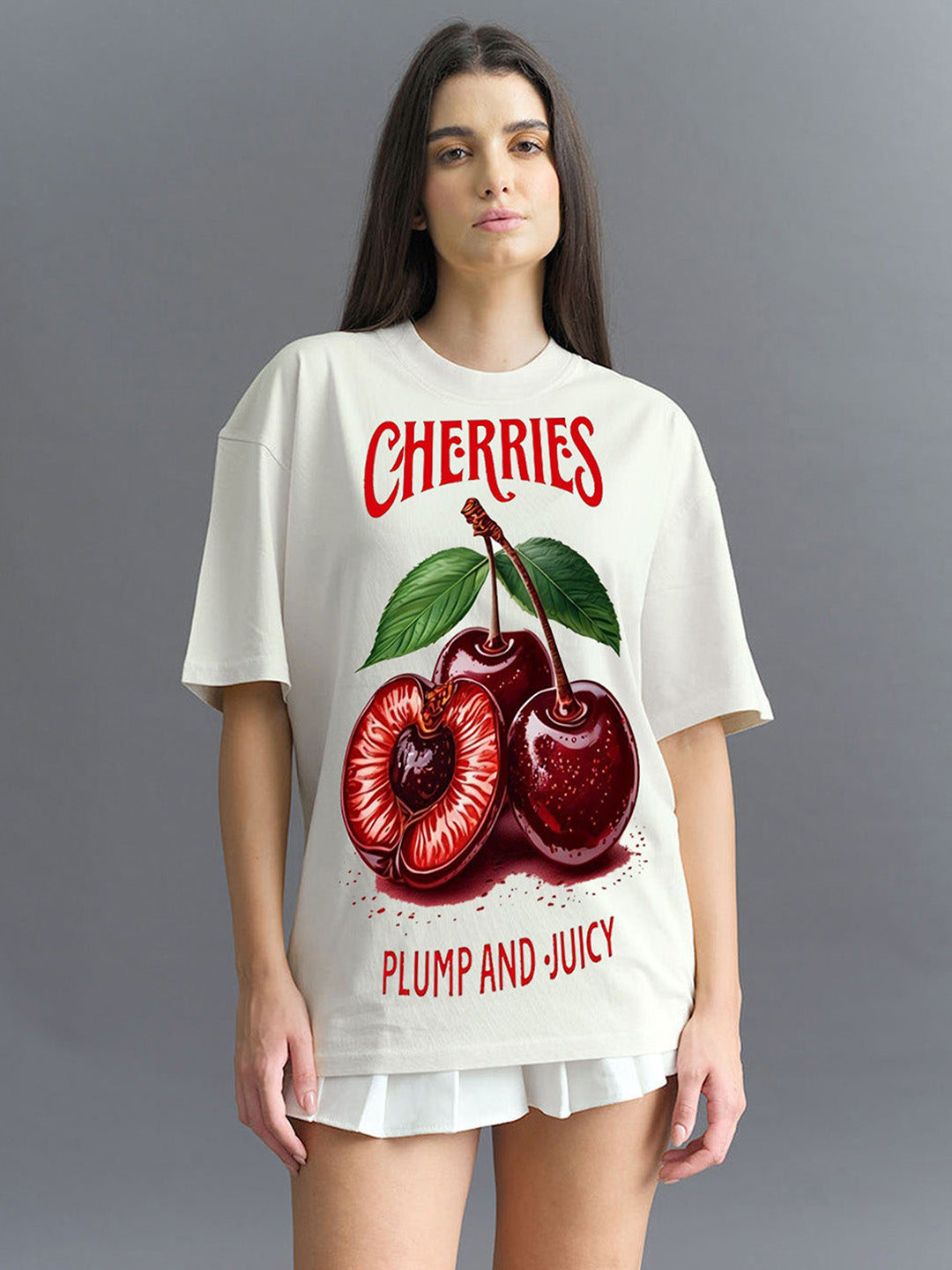 Plumpy Cherry Printed Pure Cotton Oversized T-shirt