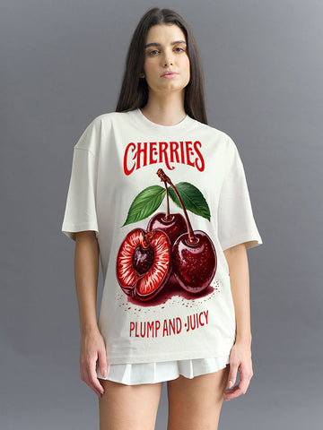 Plumpy Cherry Printed Pure Cotton Oversized T-shirt
