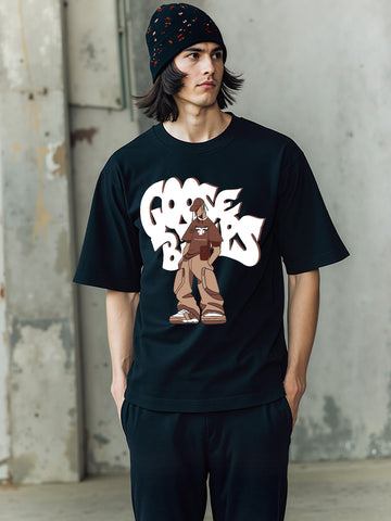 Goosebumps Printed Pure Cotton Oversized Black T-shirt