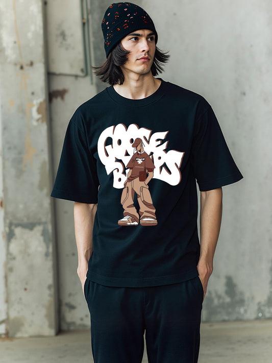 Goosebumps Printed Pure Cotton Oversized Black T-shirt