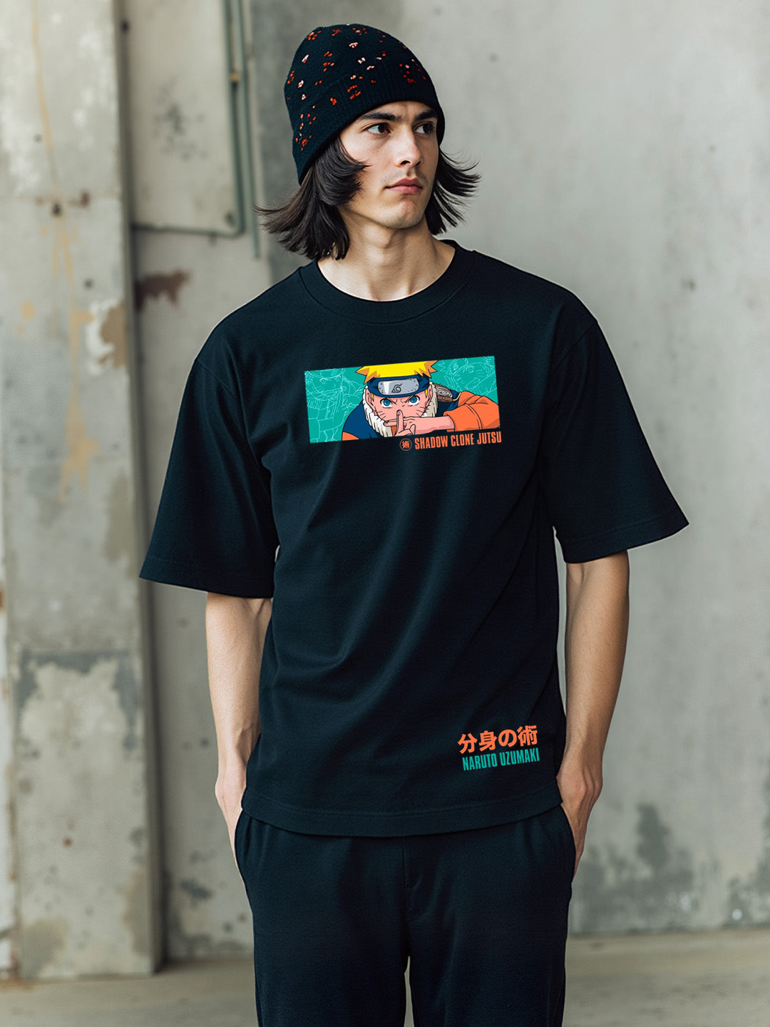 Shadow Clone Jutsu Graphic Printed Pure Cotton Oversized Black T-shirt