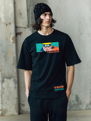Shadow Clone Jutsu Graphic Printed Pure Cotton Oversized Black T-shirt