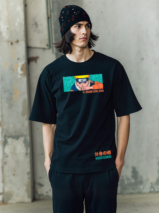 Shadow Clone Jutsu Graphic Printed Pure Cotton Oversized Black T-shirt
