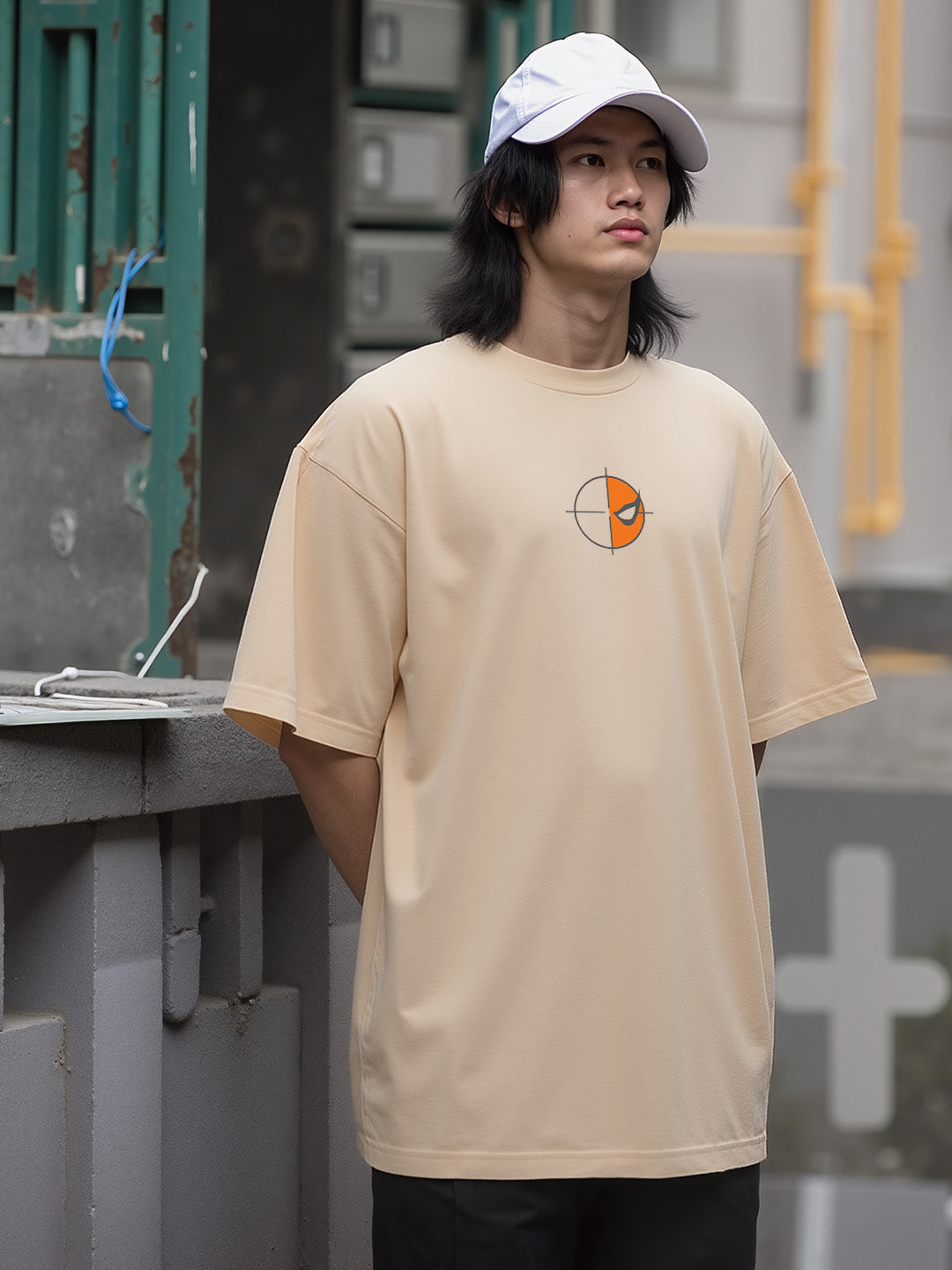 Deathstroke Graphic Printed Pure Cotton Oversized Beige T-shirt