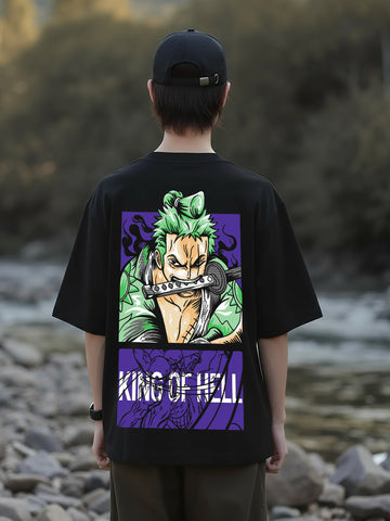Moss Head - One Piece Graphic Printed Pure Cotton Oversized Black T-shirt
