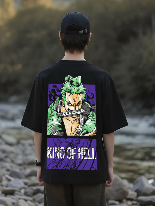 Moss Head - One Piece Graphic Printed Pure Cotton Oversized Black T-shirt