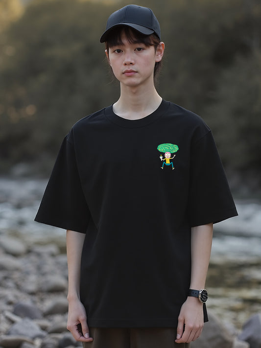 Rick and Morty - The Escape Printed Pure Cotton Oversized Black T-shirt