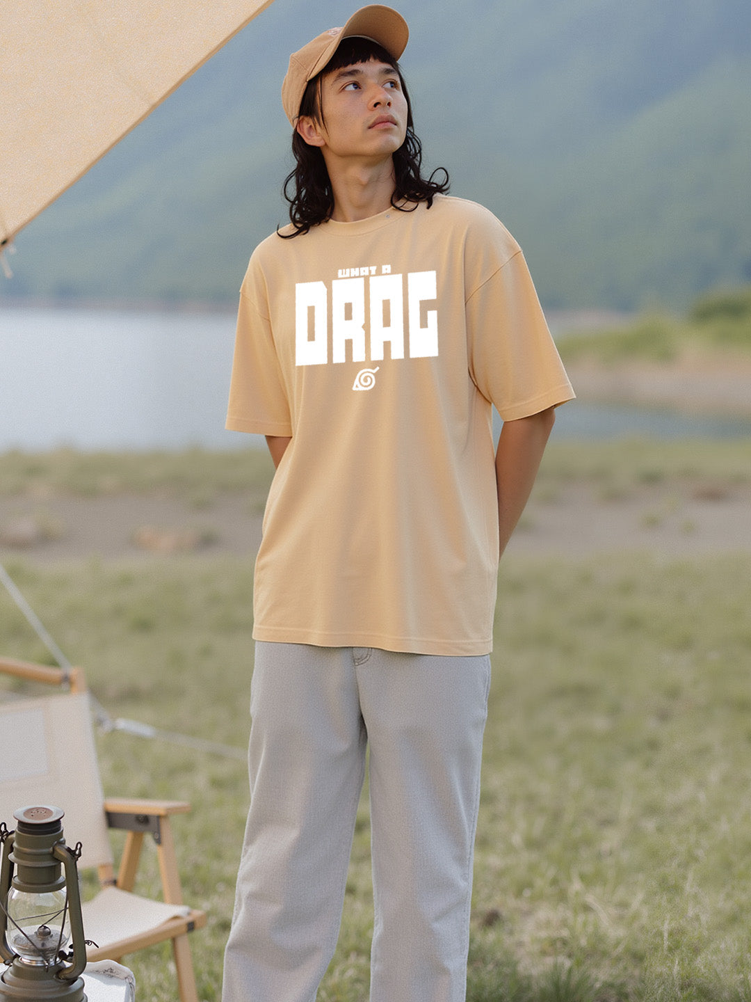 Shikamaru Drag - Ninja Printed Pure Cotton Oversized Beige T-shirt