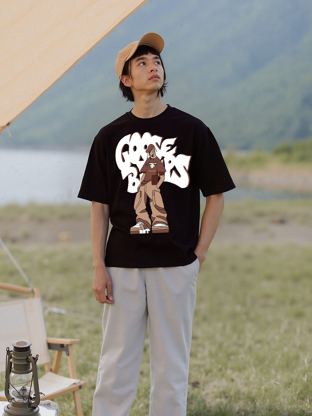 Goosebumps Printed Pure Cotton Oversized Black T-shirt