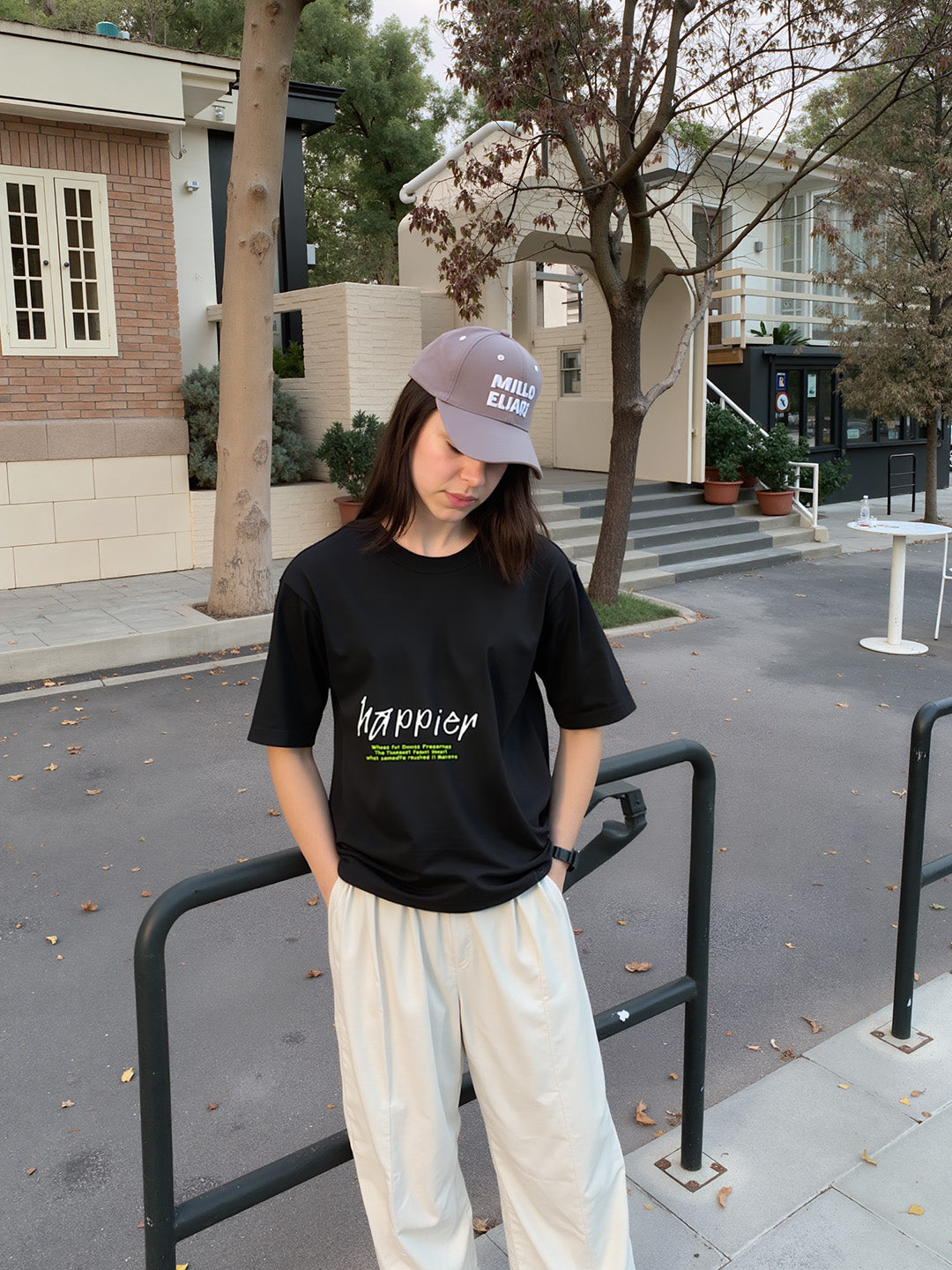 Billie Happier Than Ever Printed Pure Cotton Oversized Black T-shirt