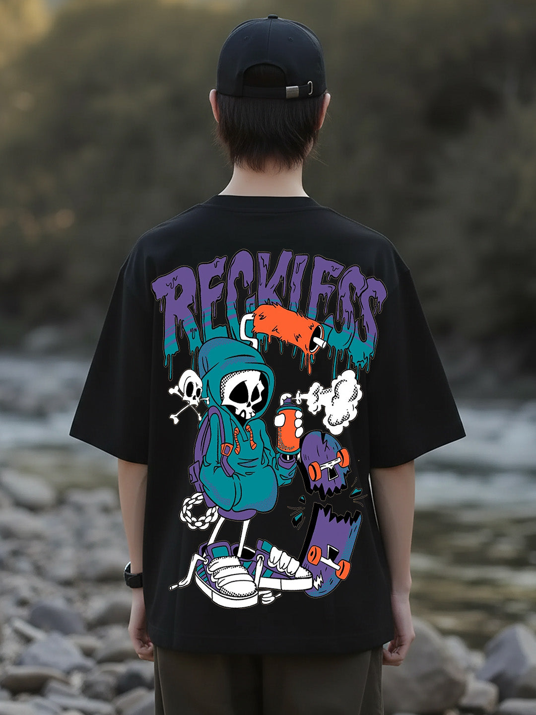 Rackless Graphic Printed Pure Cotton Oversized T-shirt
