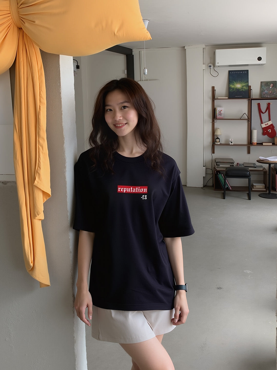 Reputation Printed Pure Cotton Oversized Black T-shirt