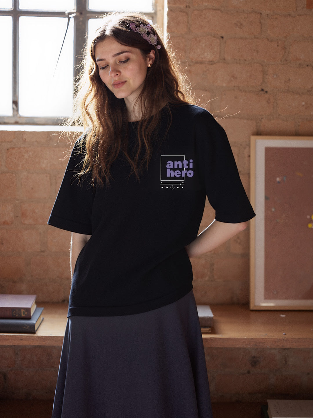 Anti Hero Printed Pure Cotton Oversized Black T-shirt