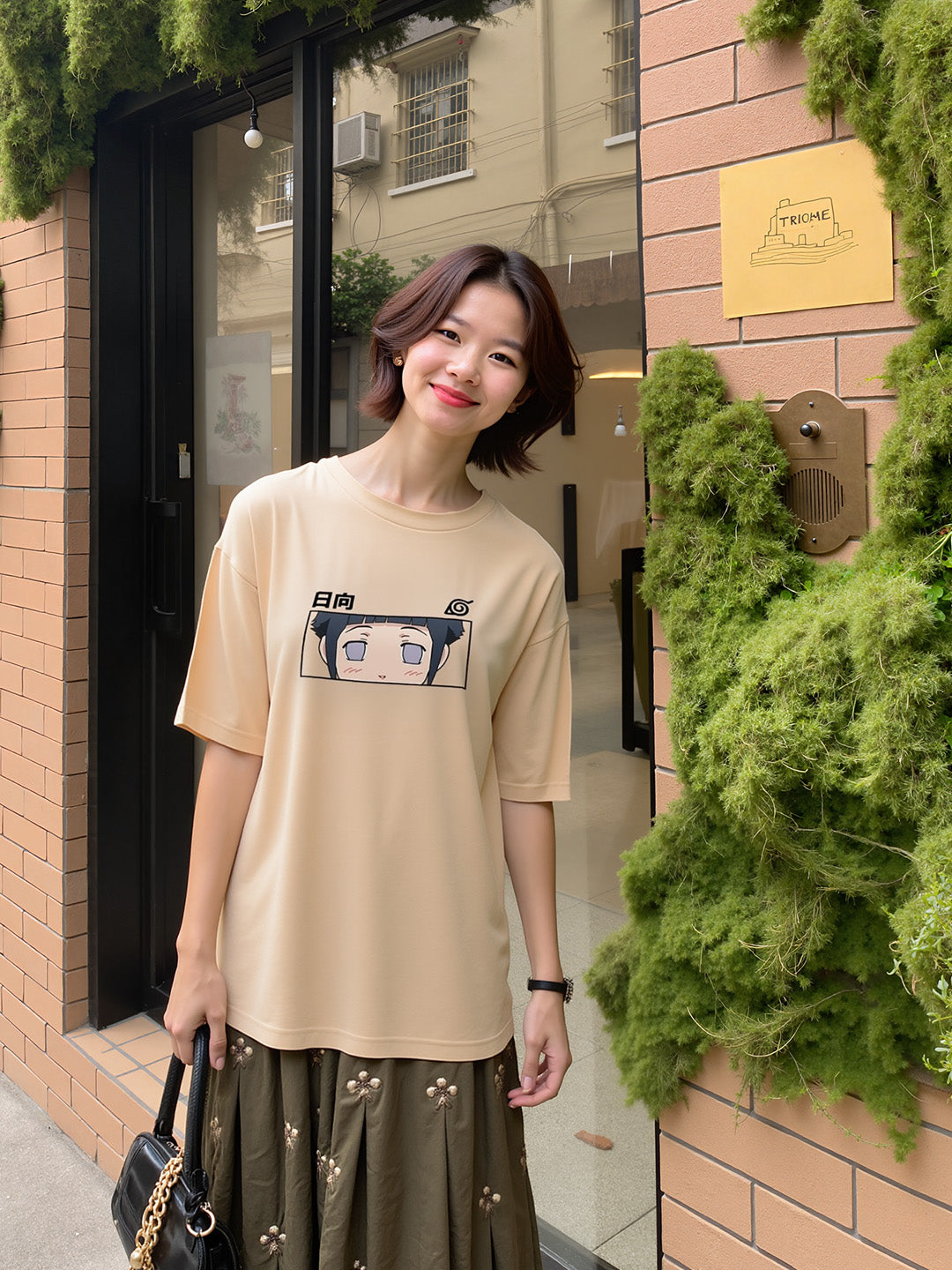 Hinata Hyuga - Ninja Printed Pure Cotton Oversized Beige T-shirt