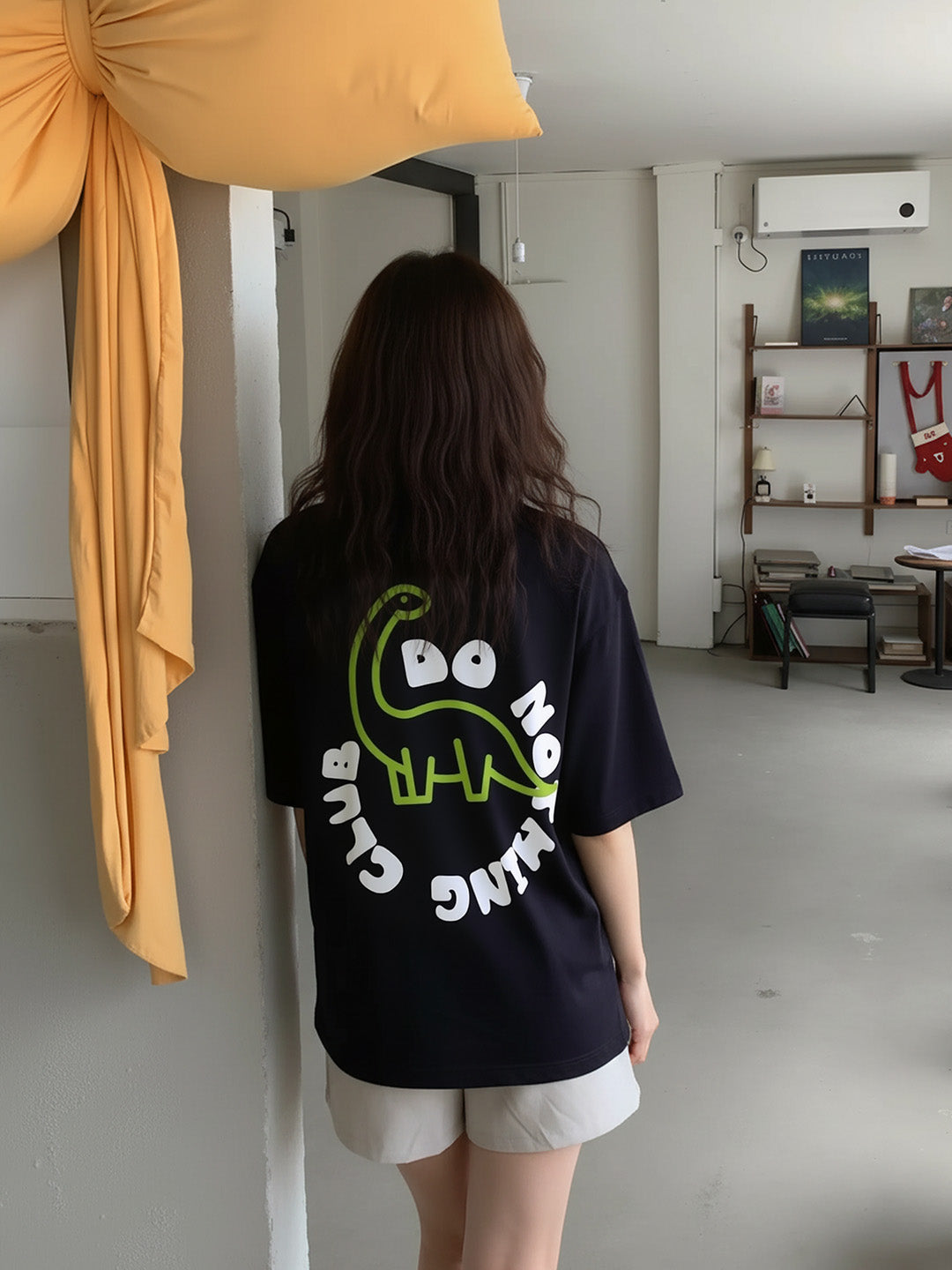 Do Nothing Club Printed Pure Cotton Oversized Black T-shirt