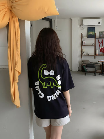 Do Nothing Club Printed Pure Cotton Oversized Black T-shirt
