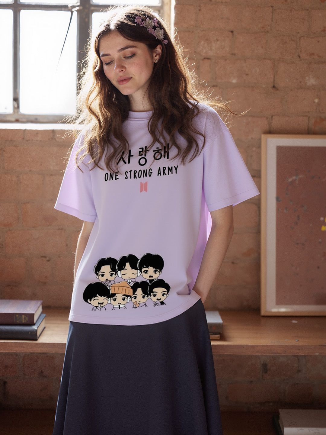One Strong Army Printed Pure Cotton Oversized Purple T-shirt