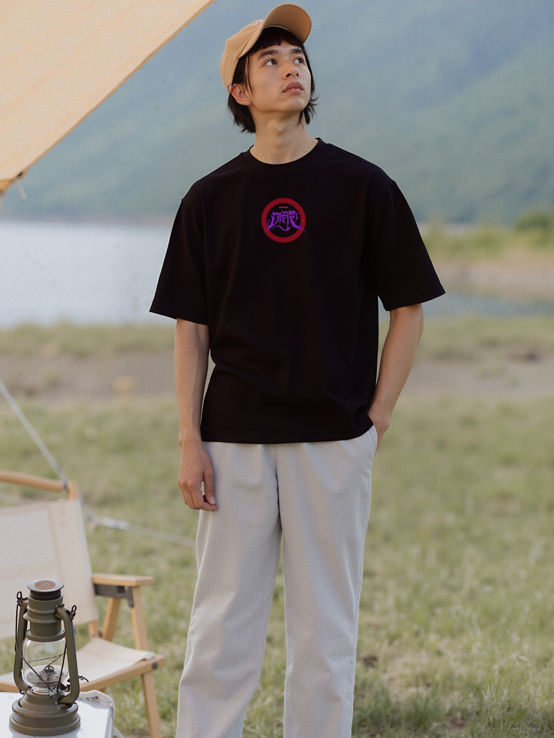 Asura Printed Pure Cotton Oversized Black T-shirt