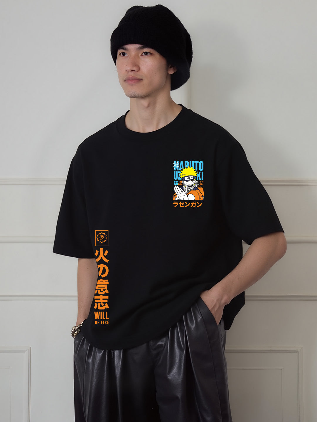 Dattebayo Graphic Printed Pure Cotton Oversized Black T-shirt