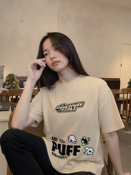 Powerpuff Girls Printed Pure Cotton Oversized Beige T-shirt