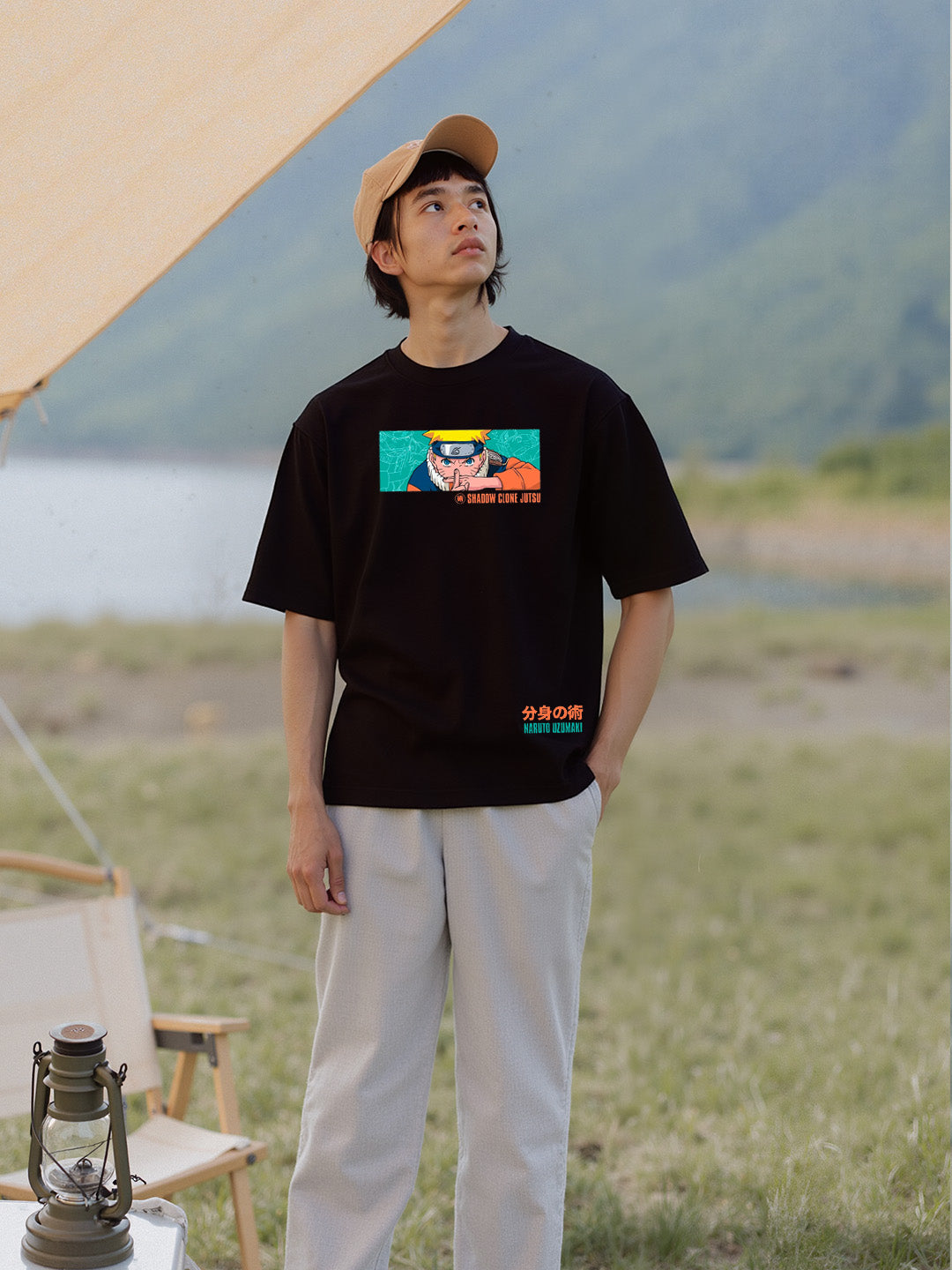 Shadow Clone Jutsu Graphic Printed Pure Cotton Oversized Black T-shirt