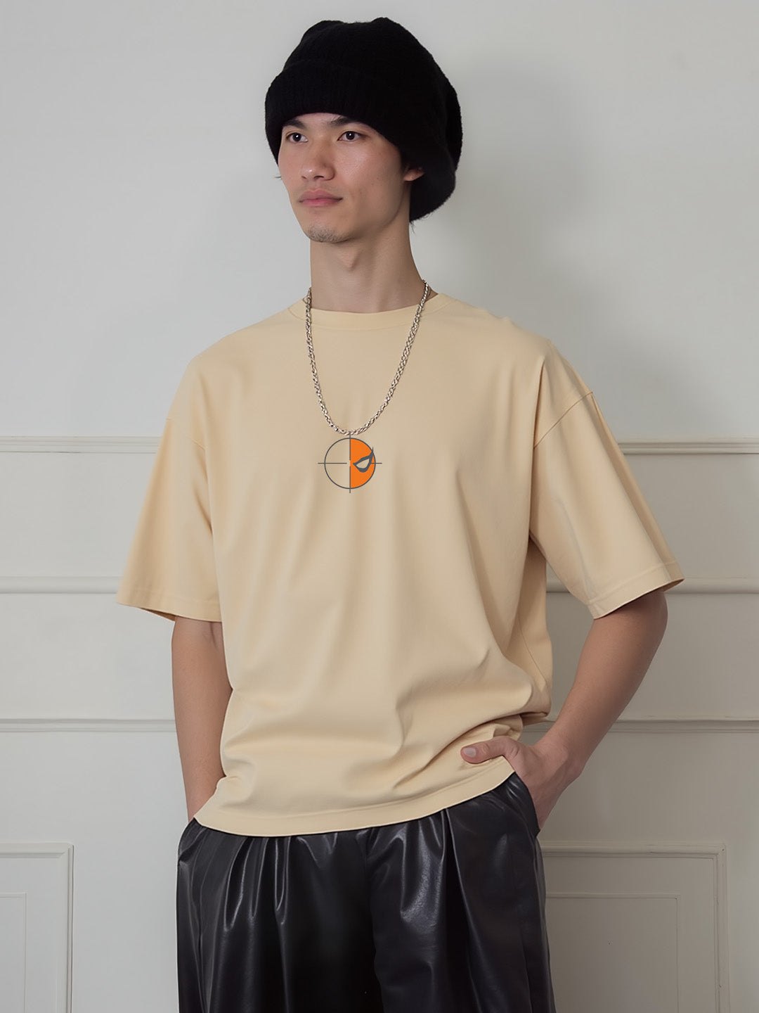Deathstroke Graphic Printed Pure Cotton Oversized Beige T-shirt