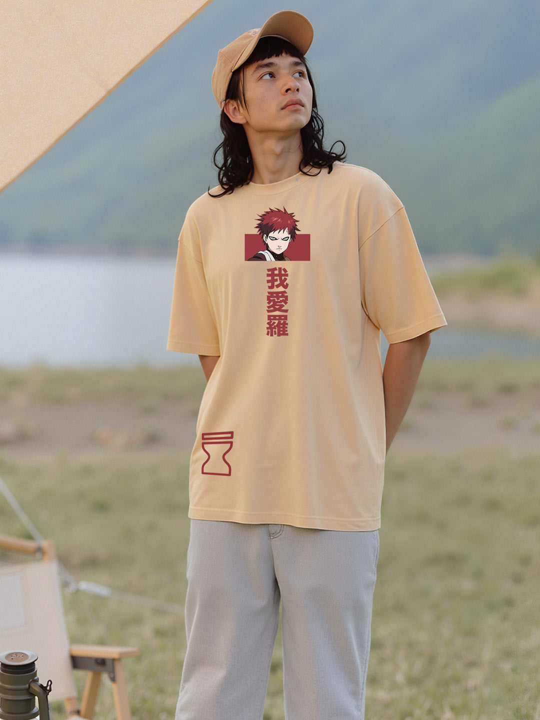 Gaara of the Desert Printed Pure Cotton Oversized Beige T-shirt