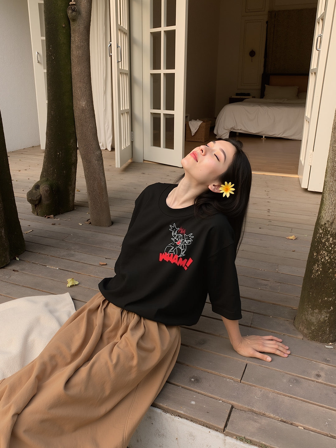 Steaming Donald Printed Pure Cotton Oversized Black T-shirt