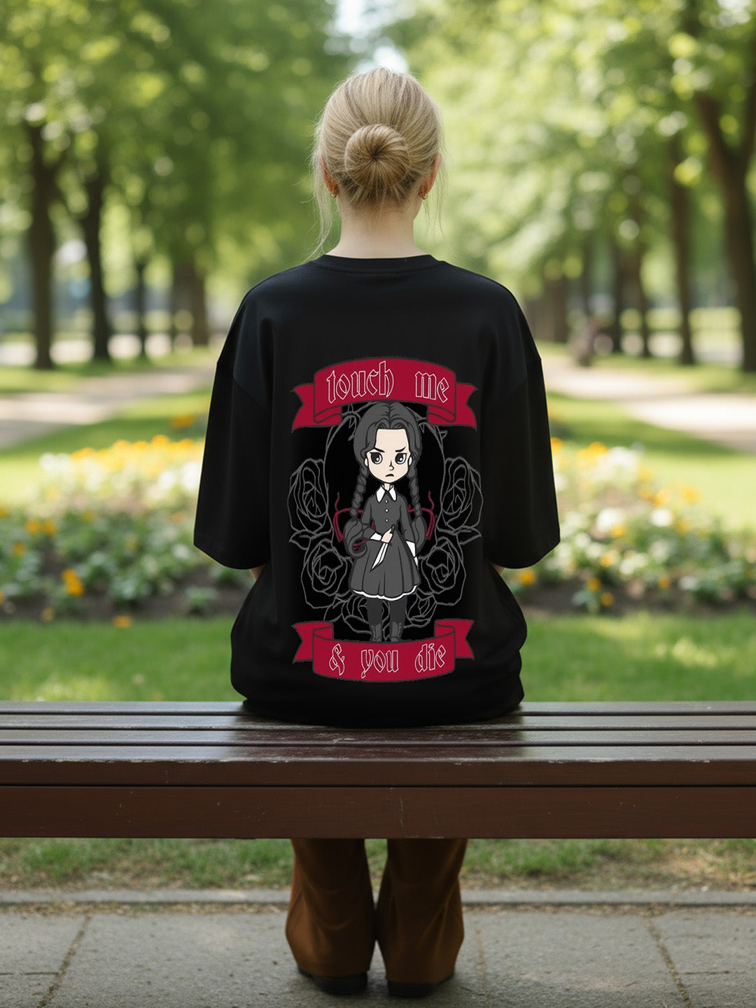 Killer Queen - Wednesday Printed Pure Cotton Oversized Black T-shirt