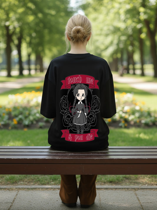 Killer Queen - Wednesday Printed Pure Cotton Oversized Black T-shirt